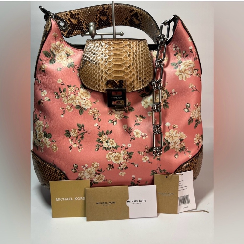 Michael Kors Collection Bancroft Woman’s Shoulder Bag with Snake-Texture Accents